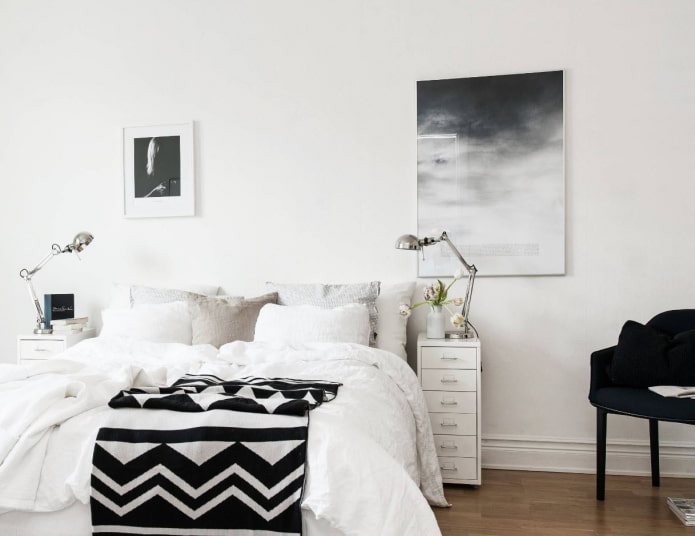 dormitorio en blanco y negro