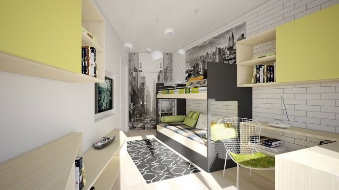 Ladrillo blanco en el interior de la habitación infantil