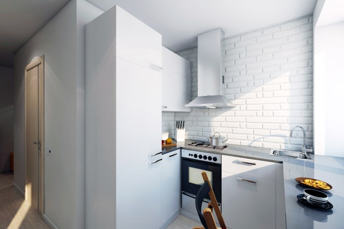Ladrillo blanco en el interior de la cocina