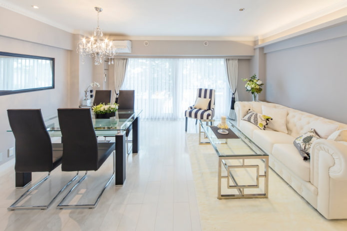 salón-comedor con laminado blanco