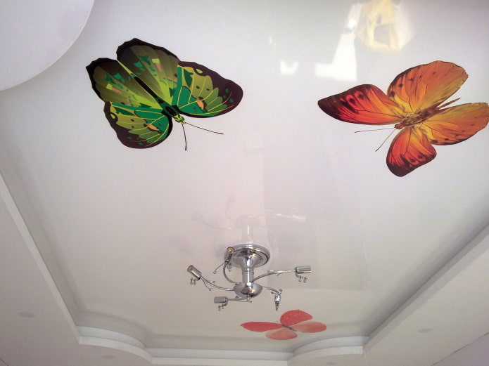 techo tensado blanco con mariposas