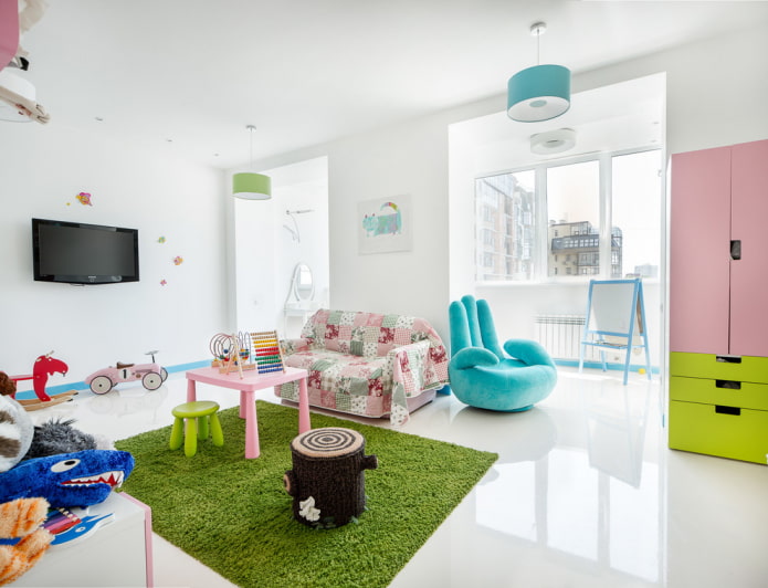 Habitación infantil con suelo brillante