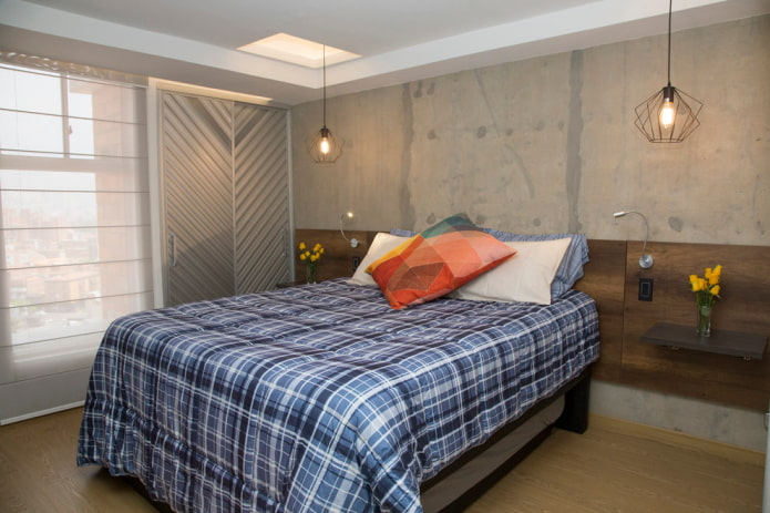 decoración de hormigón en el dormitorio