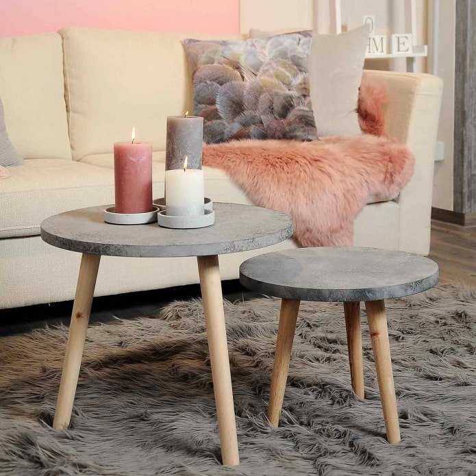 coffee table with concrete tabletop