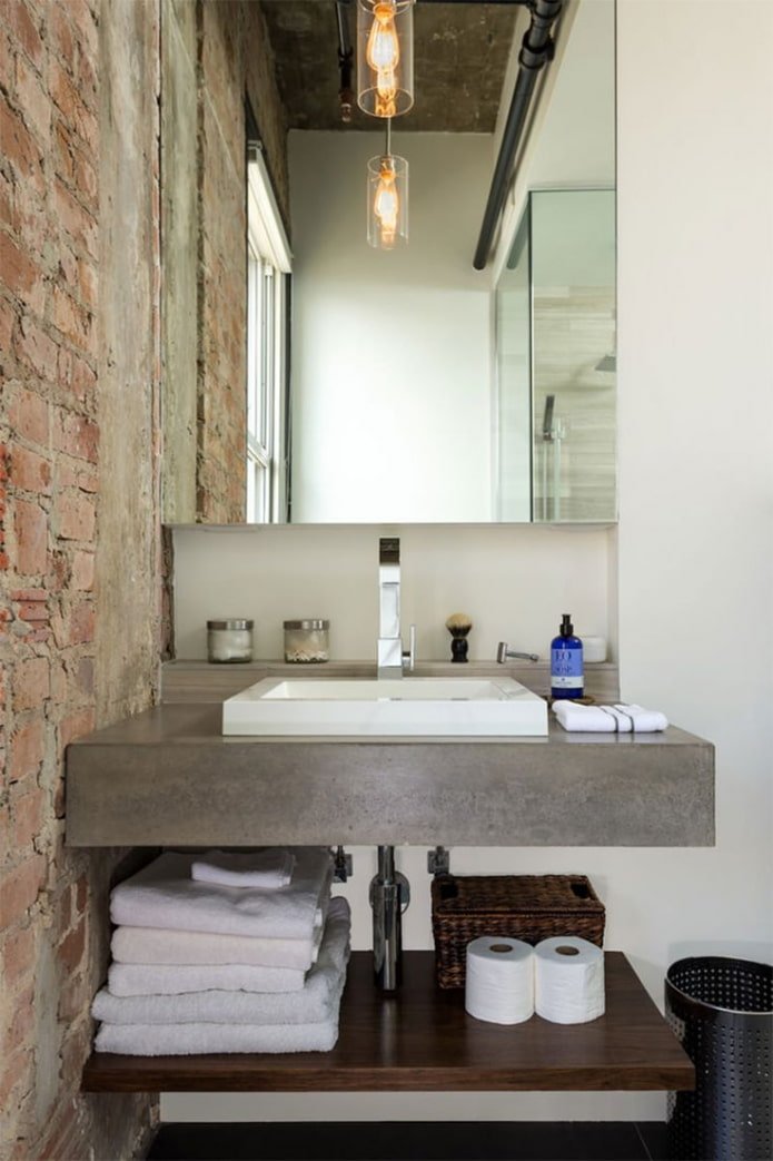 encimera de hormigón debajo del lavabo