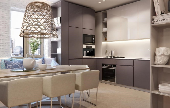 Interior de cocina en tonos gris-beige