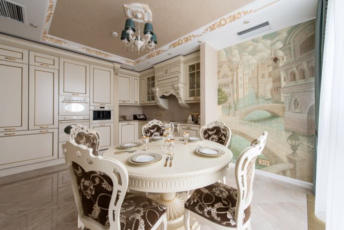 Diseño de cocina con papel pintado fotográfico beige