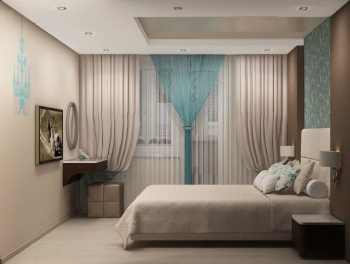 interior de dormitorio turquesa y beige