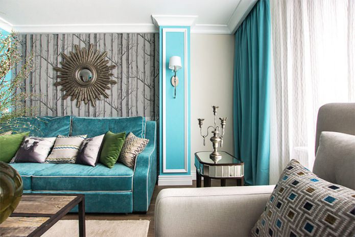  Sala de estar gris turquesa