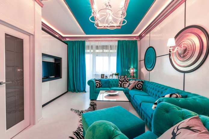 Salón turquesa y rosa