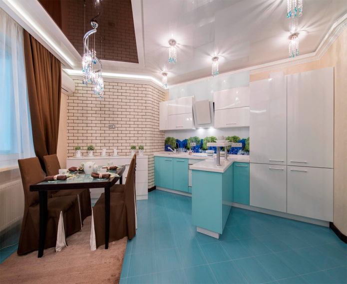 techo en el interior de una cocina en tonos turquesa