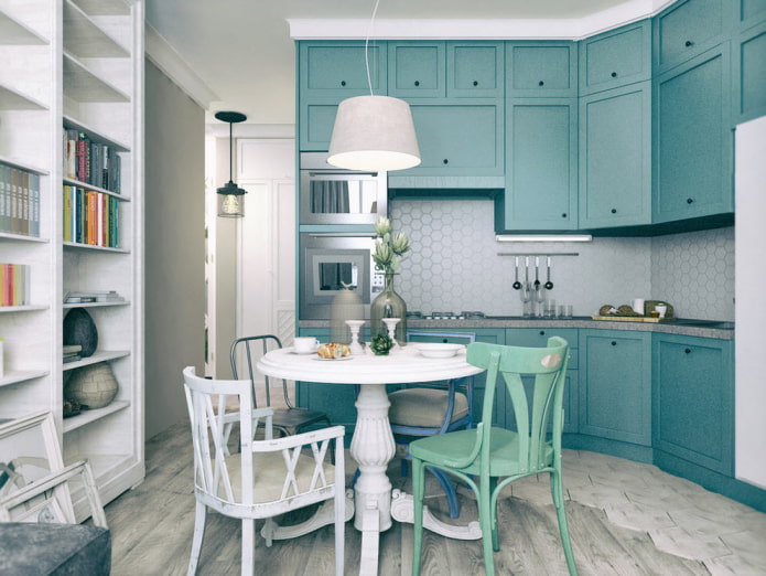 muebles y electrodomésticos de cocina en turquesa