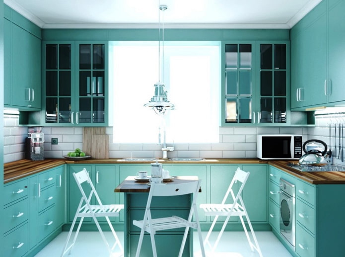 muebles y electrodomésticos de cocina en turquesa