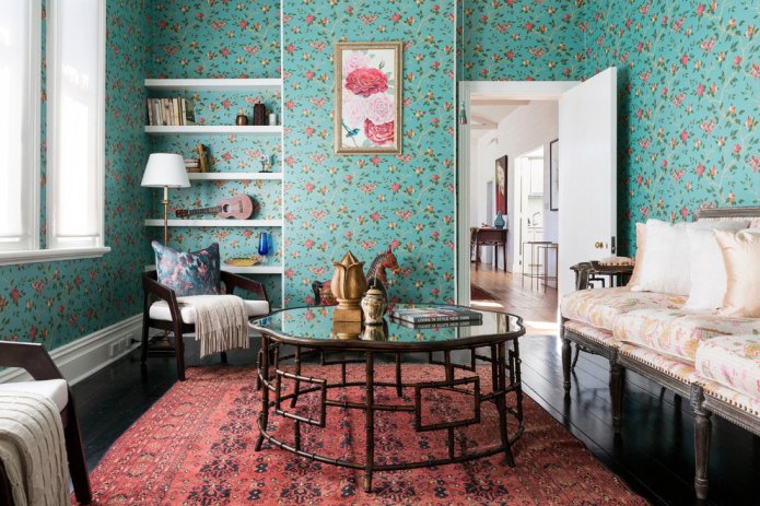 Papel pintado turquesa con flores