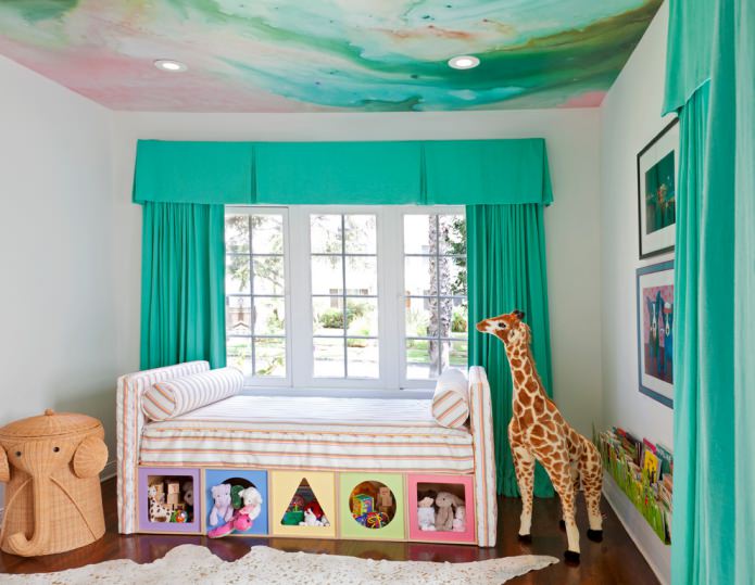 Cortinas turquesa con lambrequín