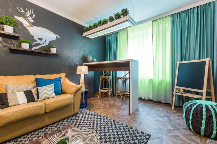 Cortinas turquesa y verde