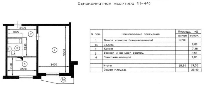 Distribución de la serie de una habitación P-44
