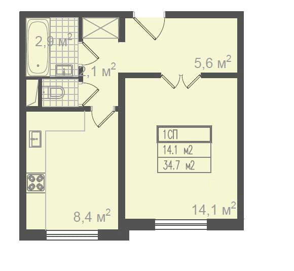 Distribución de un apartamento de una habitación, serie P-3