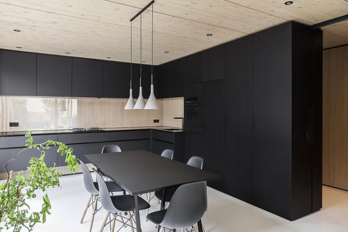 cocina negra de estilo minimalista