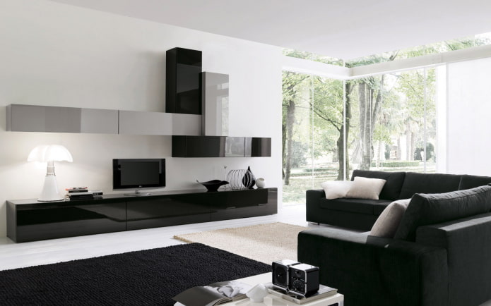 muebles y textiles para el salón En tonos blanco y negro