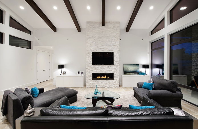diseño interior de sala de estar en blanco y negro