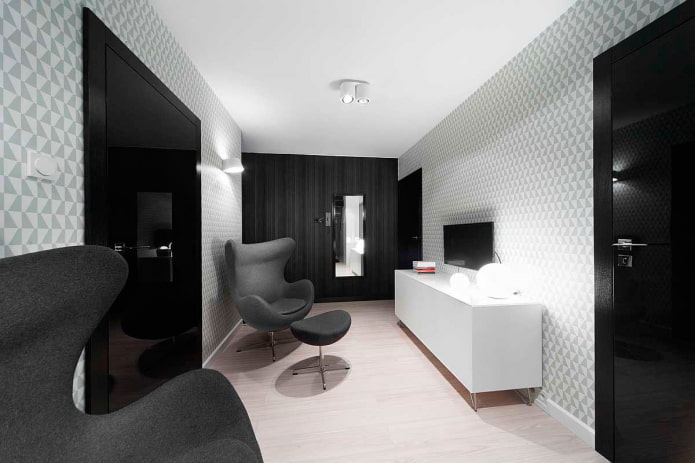 diseño interior de sala de estar en blanco y negro