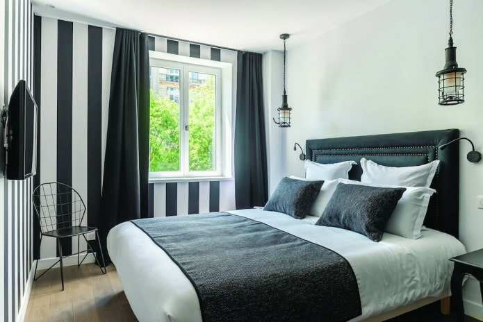 decoración e iluminación de dormitorios en blanco y negro