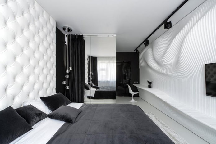 decoración de dormitorio en blanco y negro