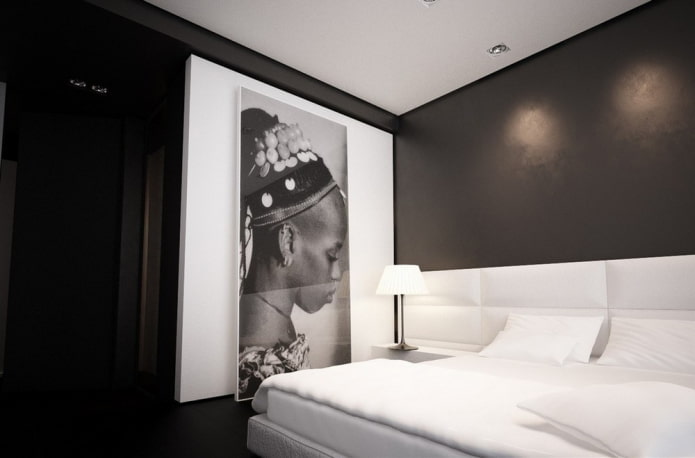 decoración e iluminación para dormitorios en blanco y negro