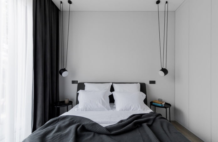 decoración e iluminación para dormitorios en blanco y negro