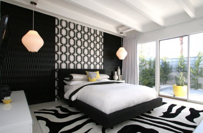 decoración e iluminación para dormitorios en blanco y negro