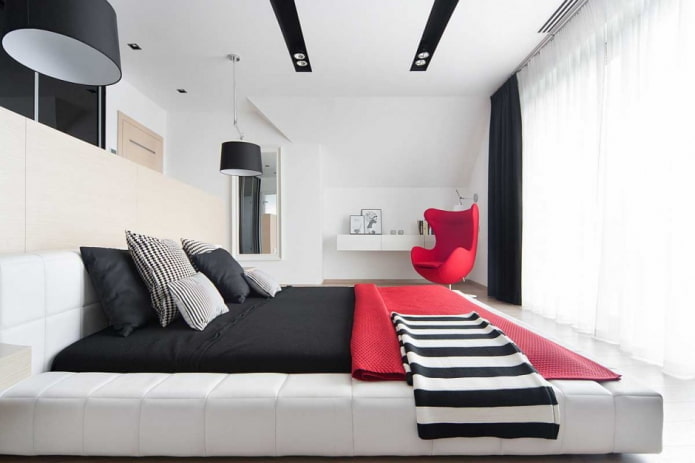 diseño interior de dormitorio en blanco y negro
