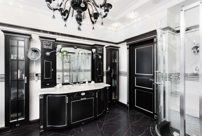 Muebles negros con figuras sobre fondo blanco