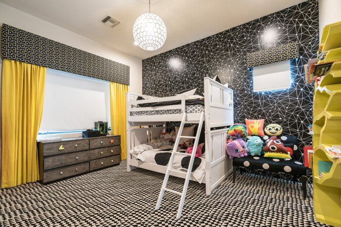 small white pattern on black shiny wallpaper