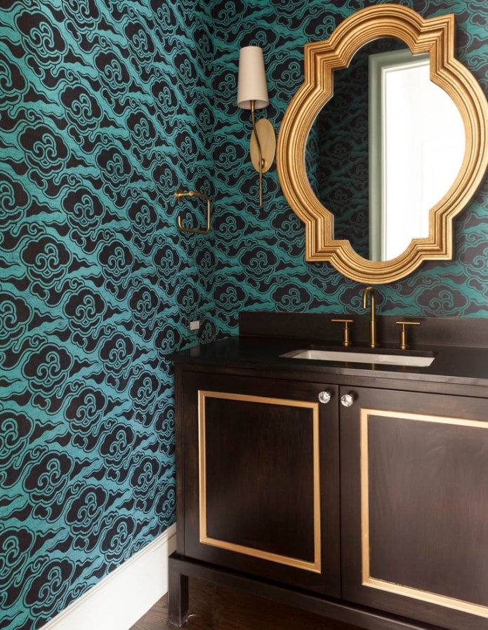 papel pintado negro y turquesa