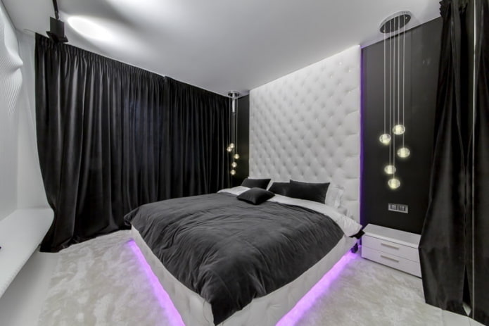 black curtains in the interior