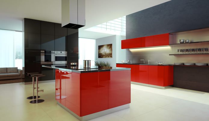 Juego de cocina negro y rojo