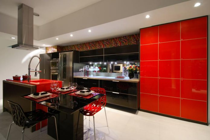 Juego de cocina negro y rojo