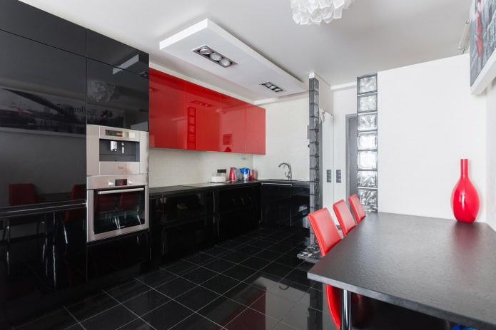 Juego de cocina moderno negro y rojo
