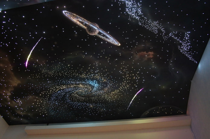 tela elástica negra con imagen de una galaxia