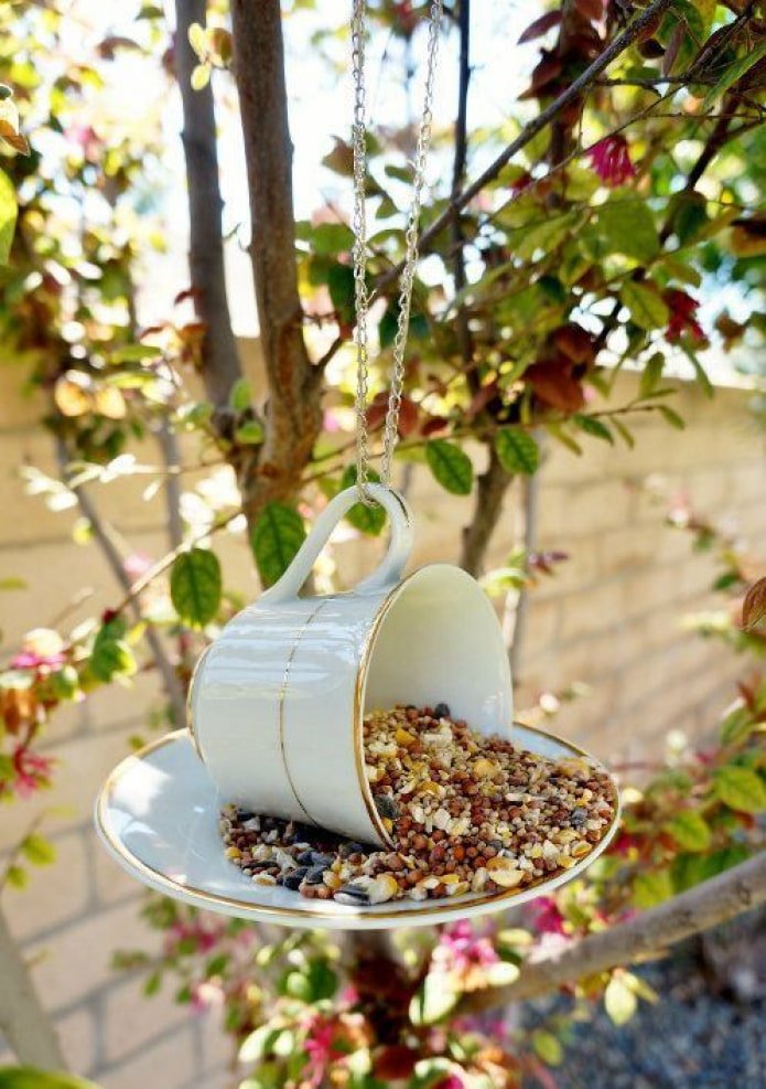 Taza y platillo en un árbol
