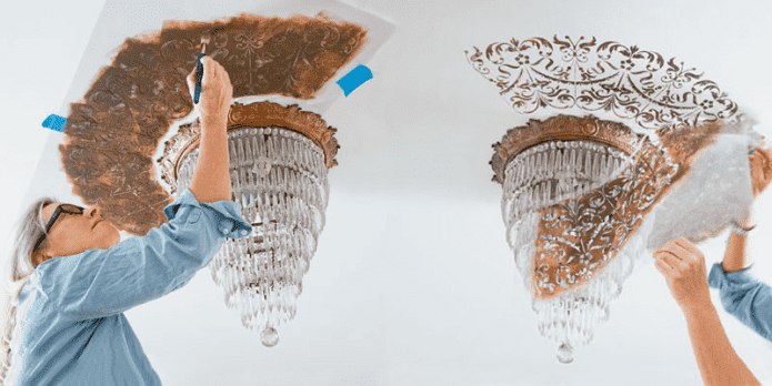 Decoración del techo con una plantilla