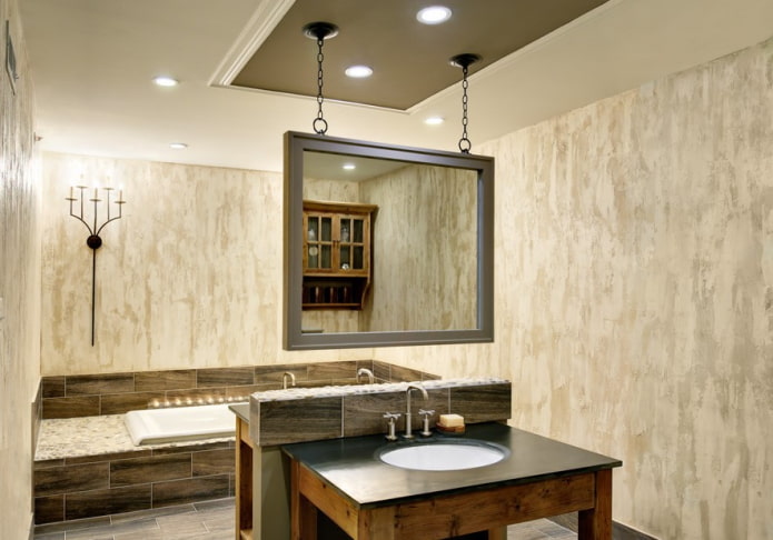 yeso beige en el interior del baño