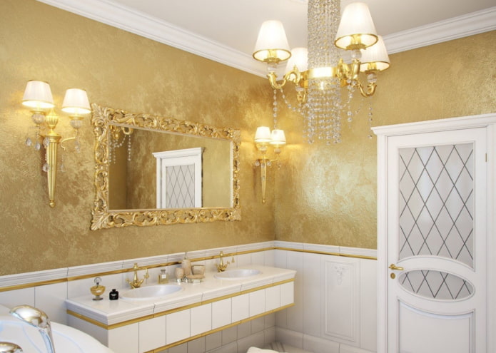 yeso dorado en el interior del baño