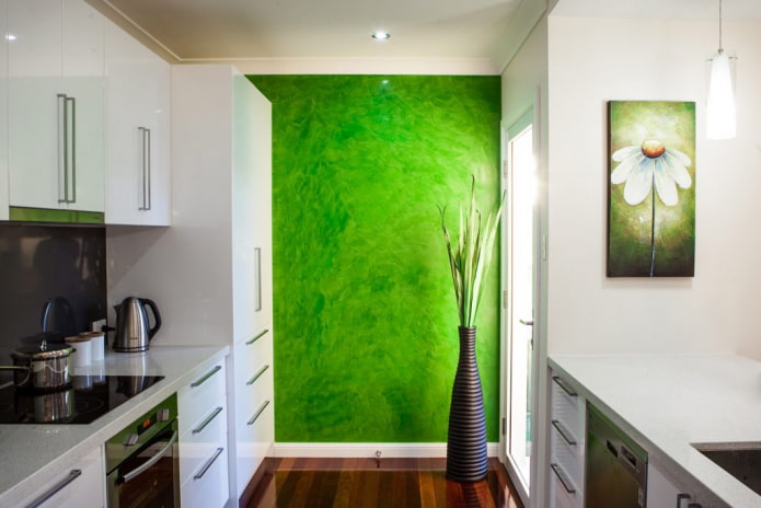 yeso verde en el interior de la cocina