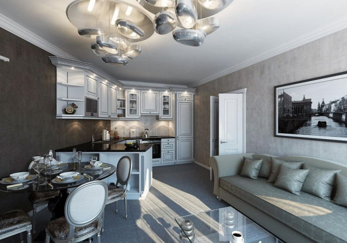 cocina-salón con yeso de hormigón