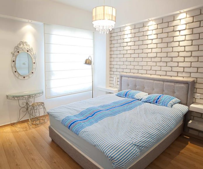 Papel pintado de ladrillo en el interior del dormitorio