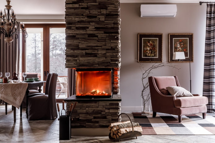 Revestimiento decorativo de piedra para chimeneas en interiores
