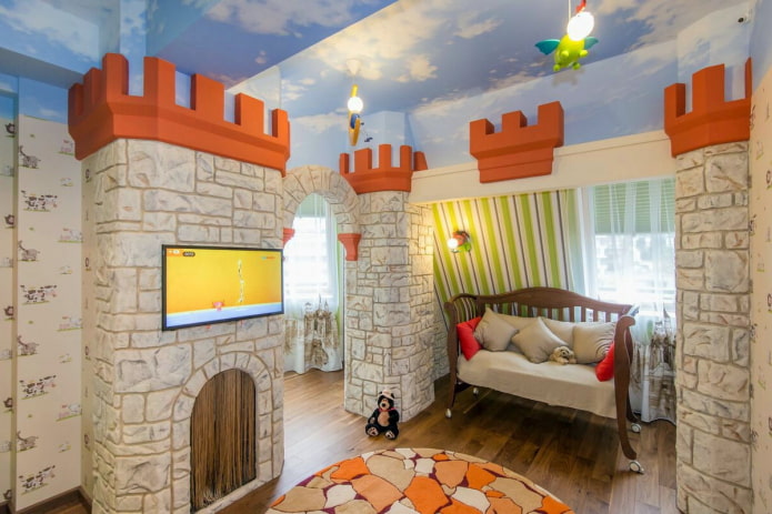 Acabado decorativo de piedra en la habitación infantil