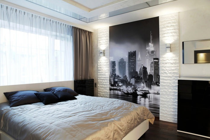fotomural con la imagen de una metrópoli en la pared del dormitorio